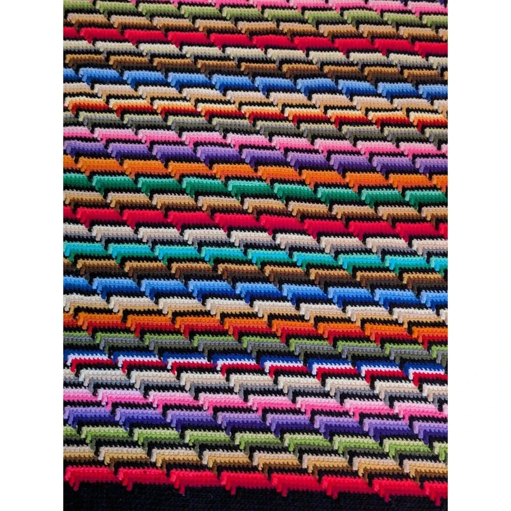 VTG Handmade Crochet Throw Blanket Multi Color Apache Tears Afghan Style Fringe